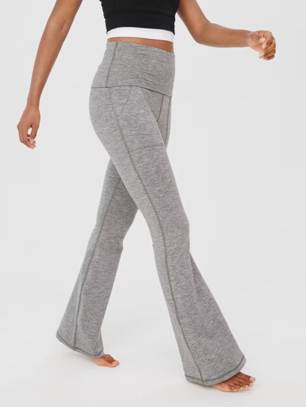 Aerie Offline Heather Grey The Hugger Foldover‎ Flare Pants